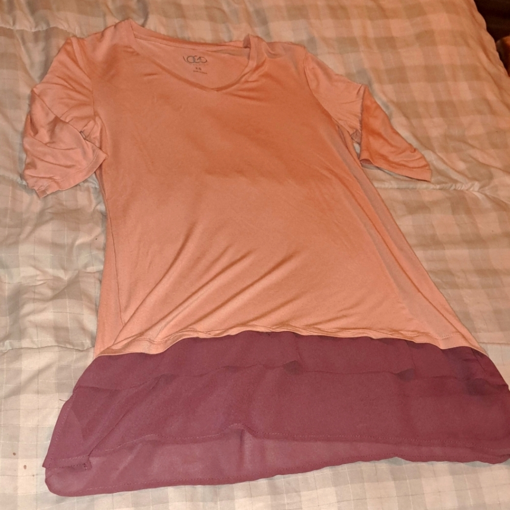 Pink blouse by LOGO Lori Goldstein. Size XS. Has sheer trim and super soft.
